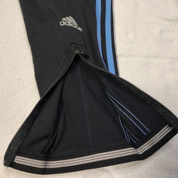 VINTAGE Adidas Track Pants Mens Medium Black Blue 3-Stripe Zipper Ankle Soccer - Picture 5 of 14